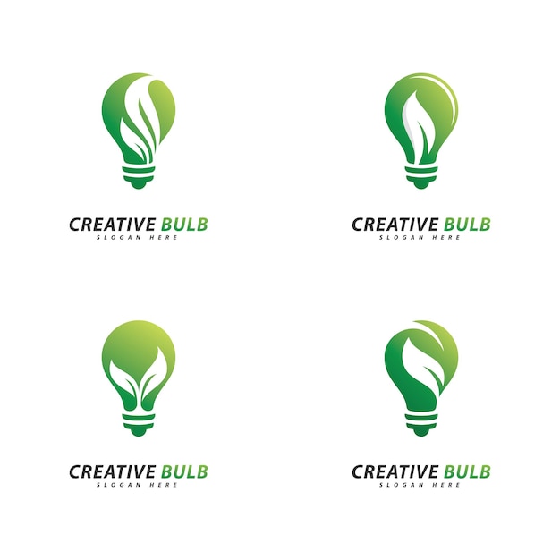 Zestaw żarówki Z Logo Liścia Wektor Koncepcja Projektowania Logo Kreatywnej Energii Ekologicznej