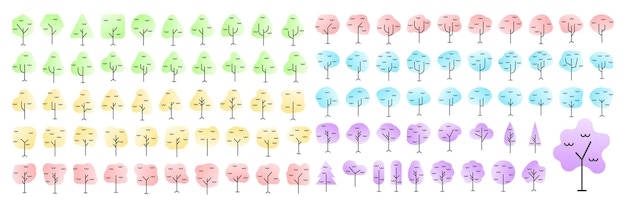 Zestaw Zarysów Ikon Drzew Ilustracja Wektorowa Rośliny I Ogród