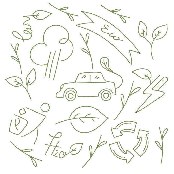 zestaw zasobów środowiska ekologicznego ze stylem doodle linii dla środowiska energii ekologicznej