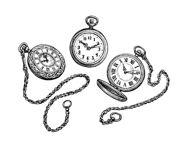 Plik wektorowy zestaw zegarków kieszonkowych w stylu vintage