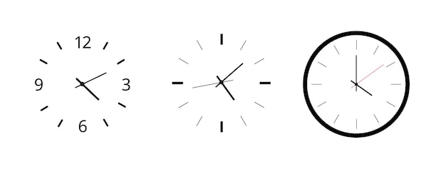 Zestaw zegarków ściennych Prosty zegar ścienny Minimalistyczny zegarek analogowy Wektor