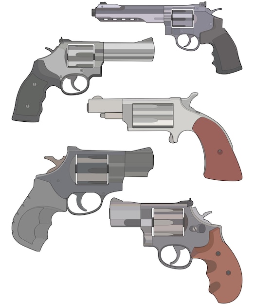 Zestaw Zestawów Sztuki Vector Of Revolver Strzelba Z Bronią Ilustracja Vector Revolver Gun