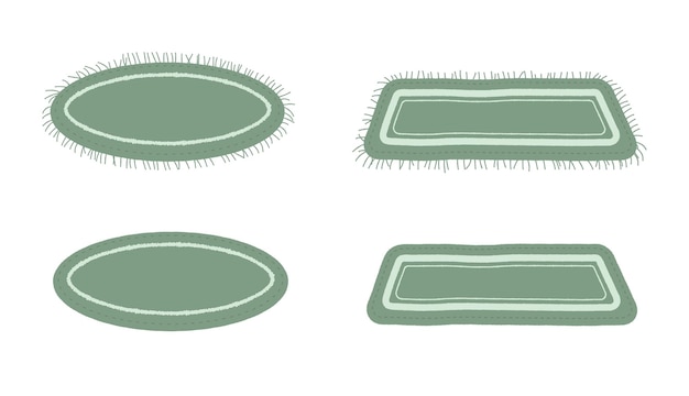 Plik wektorowy zestaw zielonych dywanów do wystroju łazienki toaleta plaża ilustracja paski z frędzlami