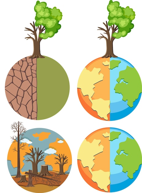 Plik wektorowy zestaw ziemi z kryzysem globalnego ocieplenia