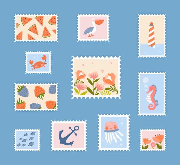 Plik wektorowy zestaw znaczków pocztowych
