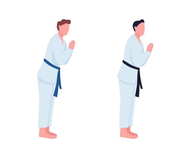 Zestaw Znaków Bez Twarzy Studentów Karate. Profesjonalny Sportowiec Z Czarnym Paskiem. Sztuki Walki Na Białym Tle Ilustracja Kreskówka Do Projektowania Grafiki Internetowej I Kolekcji Animacji