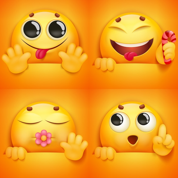 Zestaw Znaków Emoji żółta Buźka W Różnych Emocjach I Sytuacjach