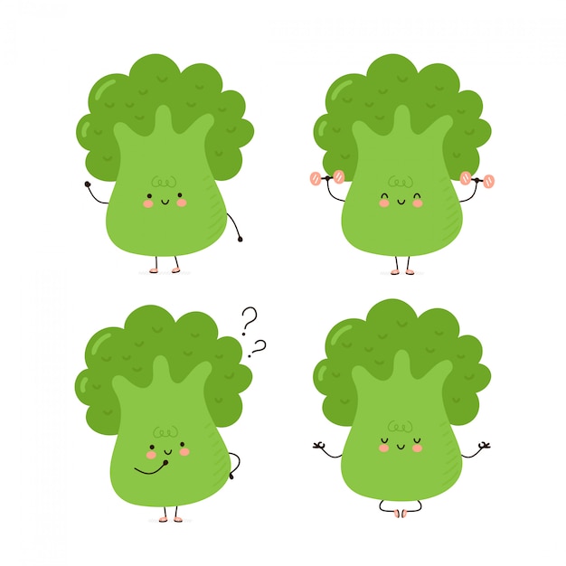 Zestaw Znaków ładny Szczęśliwy Brokuły