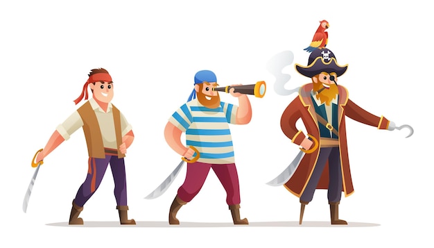 Plik wektorowy zestaw znaków piratów trzymających ilustrację miecza