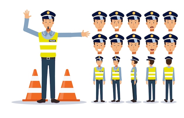 Zestaw znaków policji drogowej ilustracja stylu cartoon.