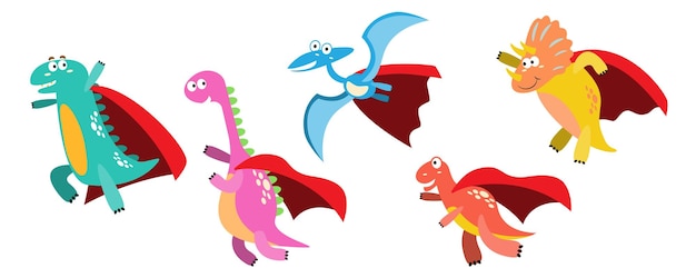 Zestaw Znaków Uroczych Kolorowych Dinozaurów Z Kreskówek