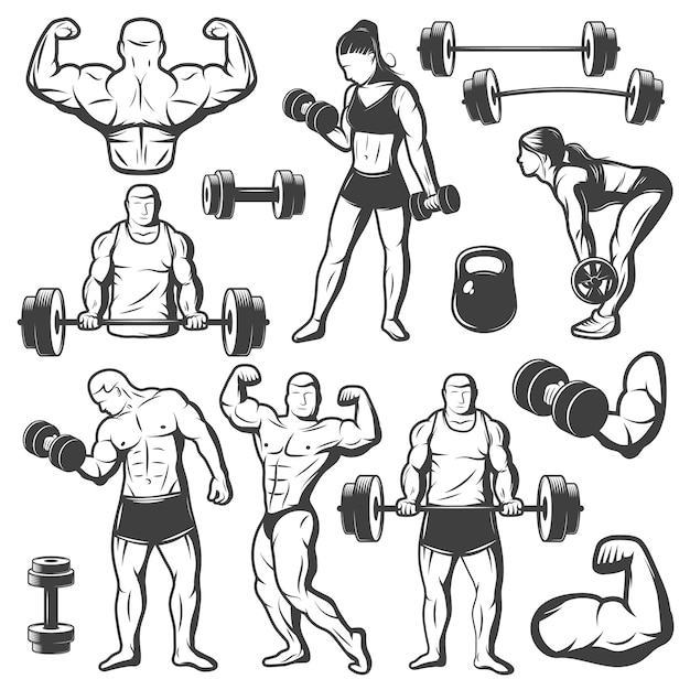 Zestaw znaków Vintage Body Building na białym tle