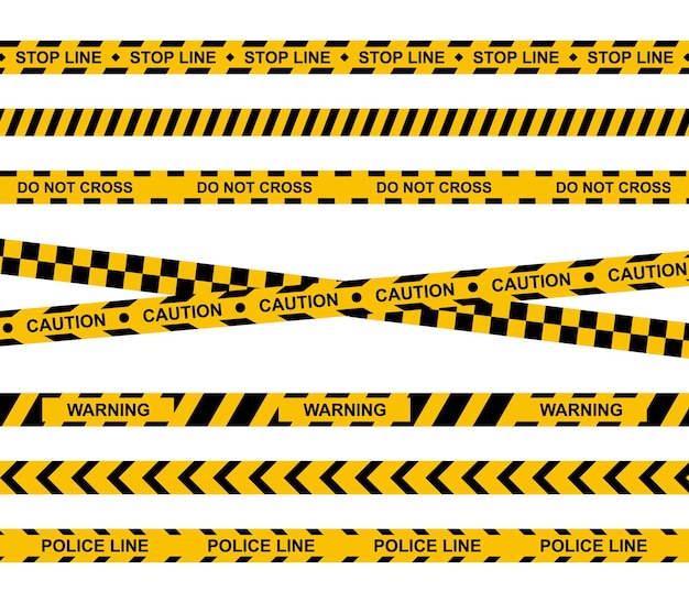 Zestaw żółtej Taśmy Ostrzegawczej Wstążki Ostrzegające O Przestępstwach Przestroga Ostrzeżenie Zatrzymać Linie Policyjne Wektor