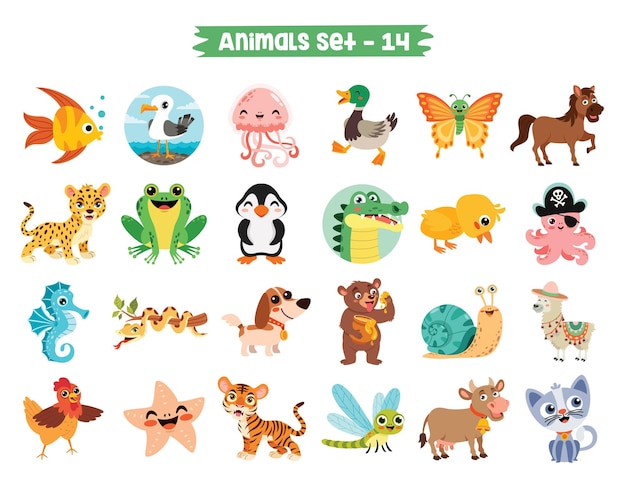 Plik wektorowy zestaw zwierząt cute kreskówek