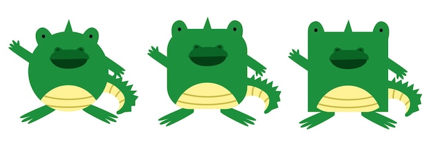 Zestaw Zwierząt O Kwadratowym I Okrągłym Kształcie Ilustracja Wektorowa Krokodyla
