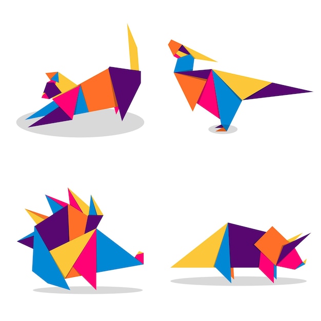 Plik wektorowy zestaw zwierząt origami. wektor zwierzęcy origami. projektowanie logo streszczenie zwierząt. origami zwierząt. ilustracja wektorowa