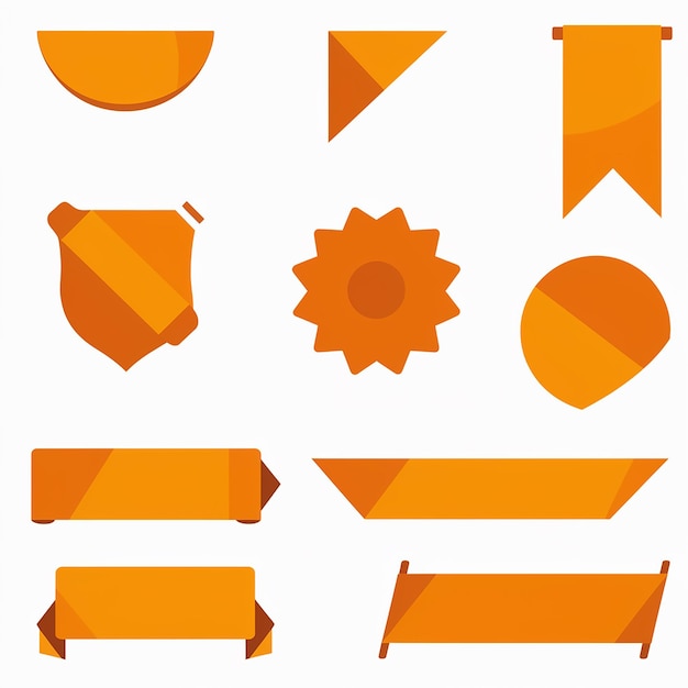 Plik wektorowy zestaw żywych pomarańczowych sztandarów i odznak w różnych kształtach i stylach
