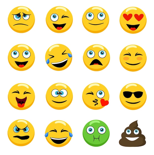 Zestawy Twarzy Emoji Ikony Emocji Streszczenie śmieszne Reakcje Stylu Płaskiego Kolor Zestaw Ikon Zestaw Naklejek Ilustracja Na Białym Tle Wektor Na Białym Tle