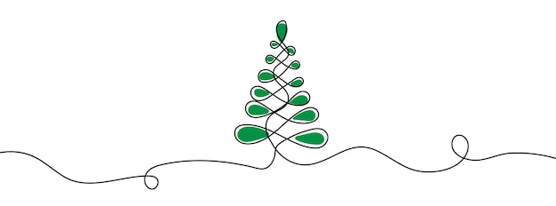 Plik wektorowy zielona choinka sosna jodła ciągłe rysowanie jednej linii wektor ilustracja minimalistyczny design