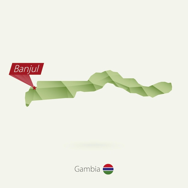 Zielona Gradientowa Mapa Low Poly Gambii Ze Stolicą Bandżul