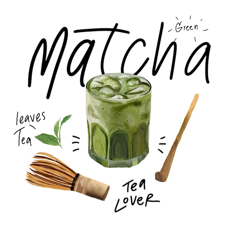 Wektor zielona herbata matcha w akwarelach