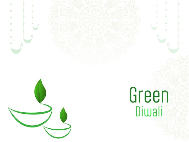 Zielona koncepcja uroczystości Diwali z ekologiczną Diya ozdobioną na białym tle mandali