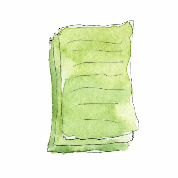 Zielona Księga Notatki Notatki Ręcznie Rysowane Akwarela Ilustracja W Stylu Szkicu Clipart, Białe Tło