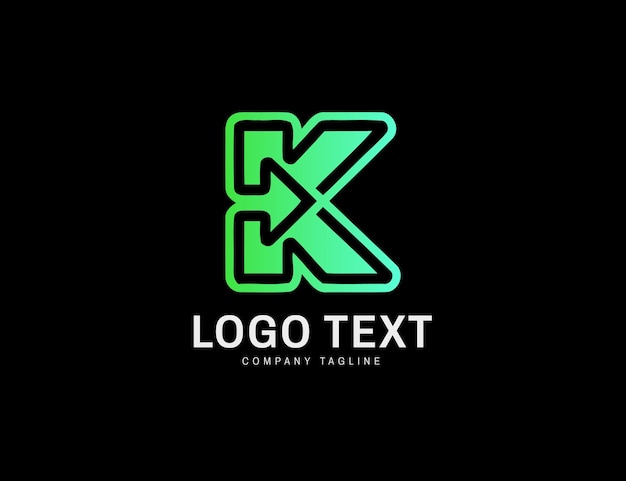 Zielona litera k logo z gradientem na czarnym tle