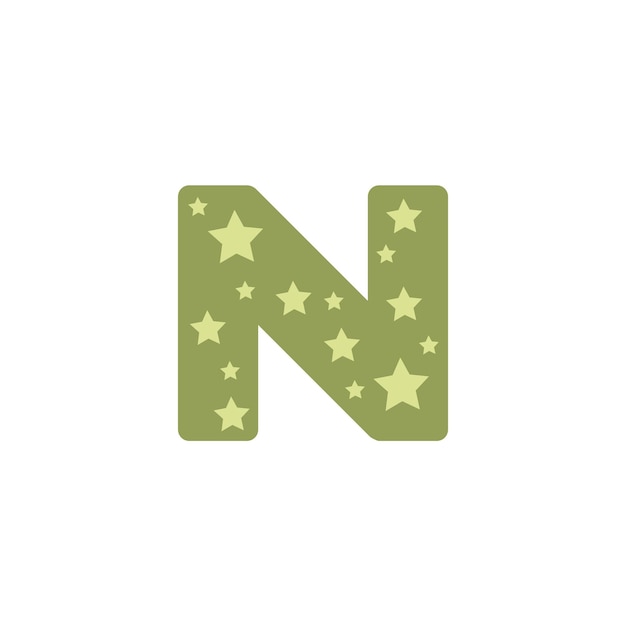 Plik wektorowy zielona litera n z gwiazdami na białym tle