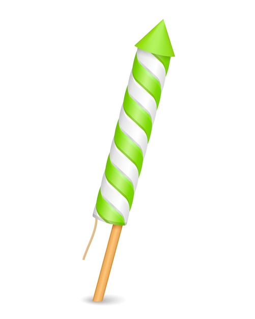 Zielona rakieta fajerwerków na białym tle ilustracji wektorowych eps10