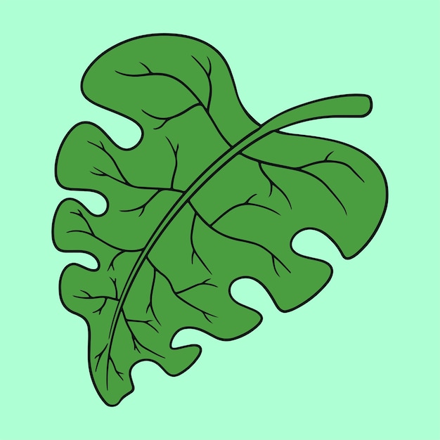 Plik wektorowy zielona ręka rysuje ilustrację tropikalnego liścia