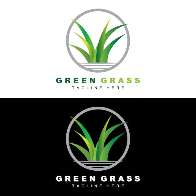 Zielona Trawa Logo Projekt Farm Krajobraz Ilustracja Naturalnej Scenerii Vector