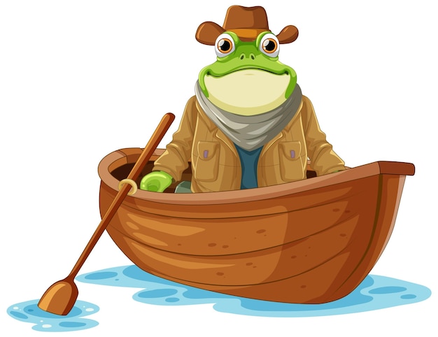 Zielona żaba Na łodzi Wiosłowej W Stylu Kowbojskim