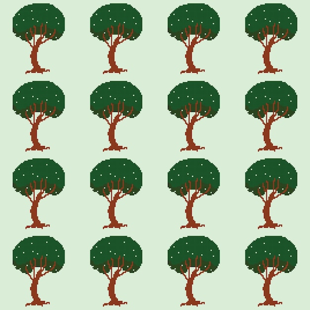 Zielone Drzewo Ikona Piksel Wzór Tła Ilustracji