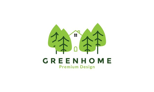 Zielone Drzewo Z Domowym Lasem Logo Symbol Ikona Wektor Projekt Graficzny Ilustracja