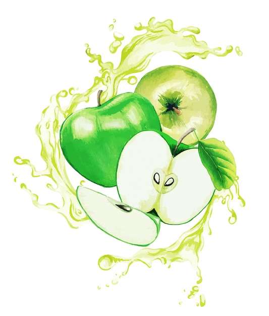 Plik wektorowy zielone jabłka w odrobinie jasnozielonego soku