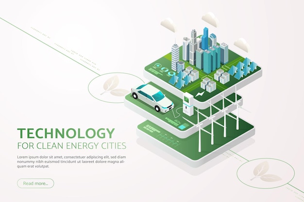 Zielone Miasto Generuje Energię Elektryczną Za Pomocą Paneli Słonecznych I Turbin Wiatrowych Czysta Energia Samochód Ev Charge Batt