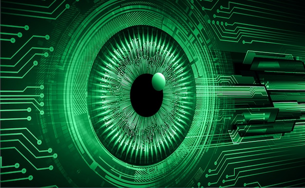 Zielone oko cyber obwodu technologii pojęcia przyszłościowy tło