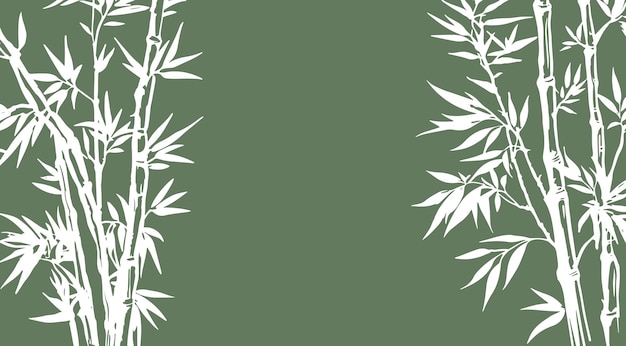 Zielone tło z białymi liśćmi bambusa i napisem bambus.