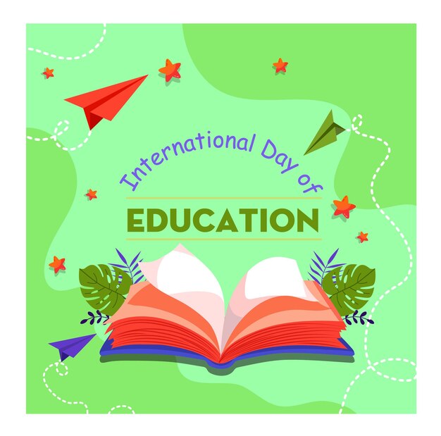 Plik wektorowy zielone tło z książką i książką z napisem międzynarodowy dzień edukacji.