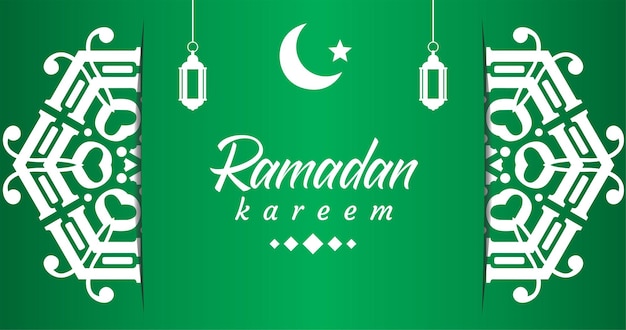 Zielono-biały plakat z napisem ramadan kareem.