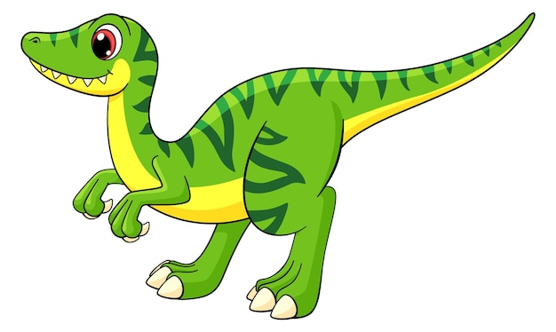 Zielony Dinozaur Kreskówka Prehistoryczne Zwierzę Velociraptor Ikona Na Białym Tle