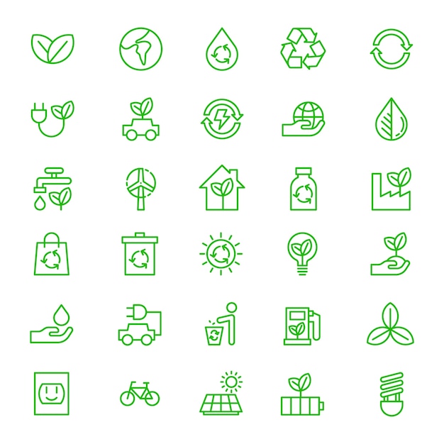 Zielony Eco Earth Icon Set Outline Vector