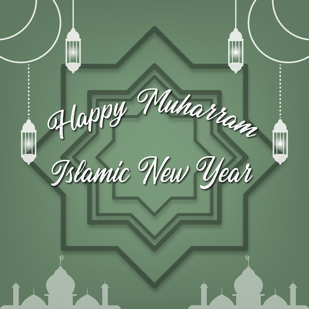 Zielony Fajny Plakat Szczęśliwy Muharram Islamski Nowy Rok Tahun Baru islam