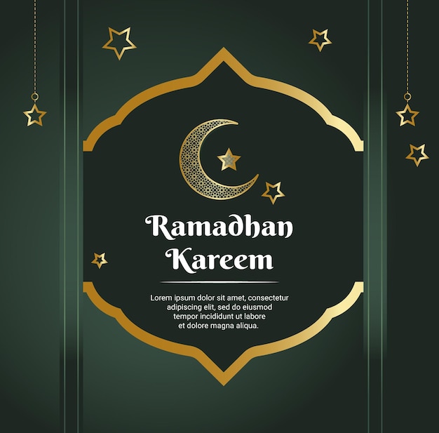 Plik wektorowy zielony gradientowy wektor ramadanu ze złotą ozdobą