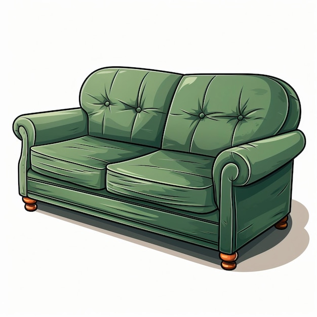 Plik wektorowy zielony kolor sofa ręcznie narysowana wektorowa białe tło izola