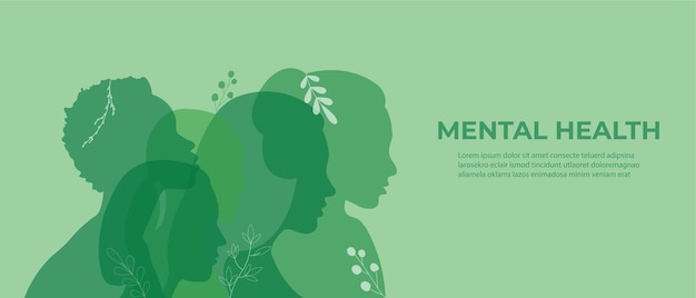 Plik wektorowy zielony plakat z sylwetkami mężczyzn i kobiet z zielonymi liśćmi.