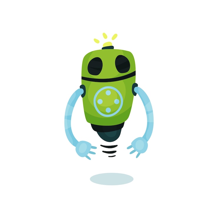Wektor zielony przyjazny robot sztuczna inteligencja kreskówka wektor ilustracja na białym tle