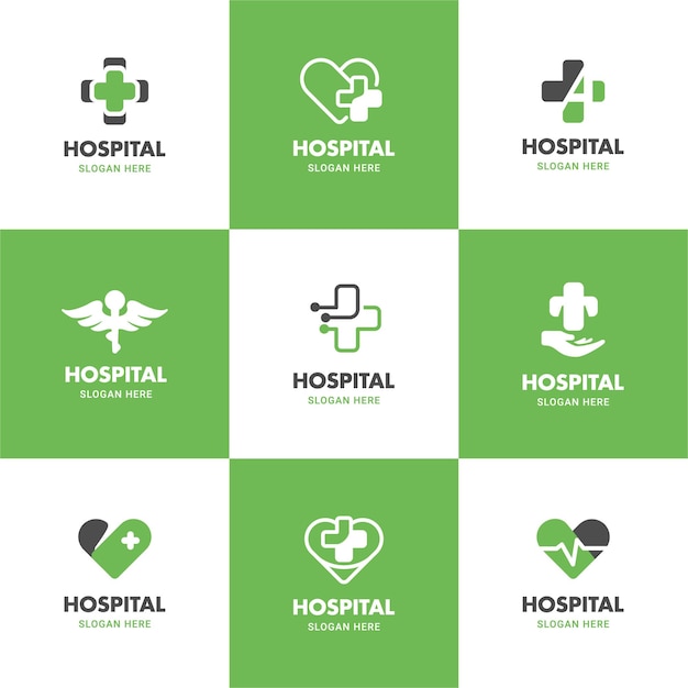 Zielony Szablon Ilustracji Logo Medyczne I Zdrowie W Kształcie Krzyża, Serca, Skrzydeł