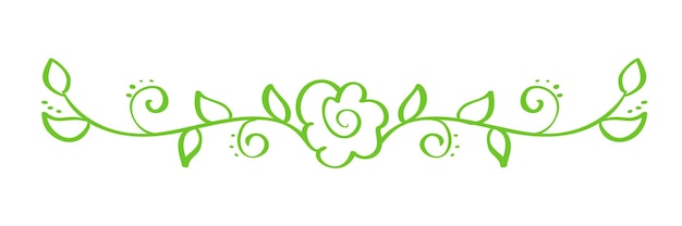 Zielony wektor ręcznie rysowane separator kaligraficzny wiosna rozkwitać element projektu kwiatowy lekki styl
